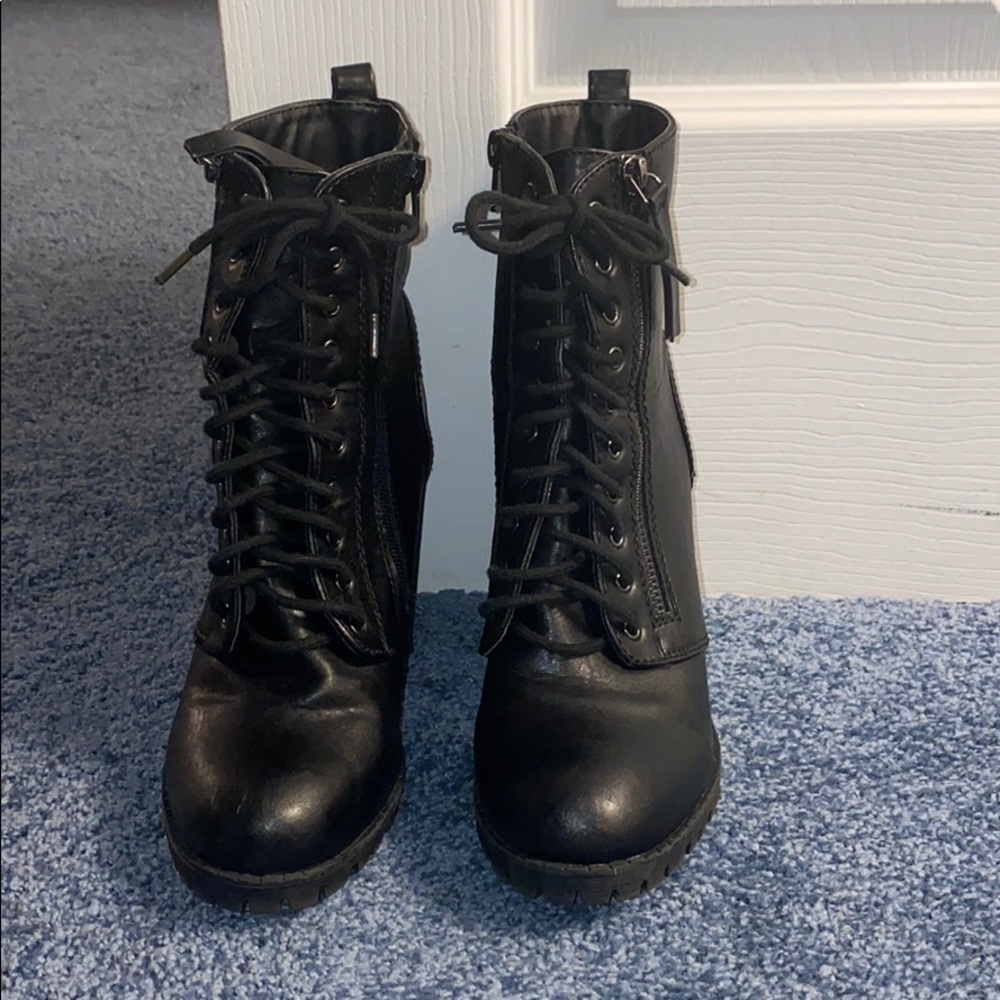 Lace Up Heeled Combat Booties